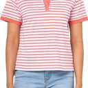 PUMA Women's Everyday Stripe Pique Polo (Large, White Glow-salmon)