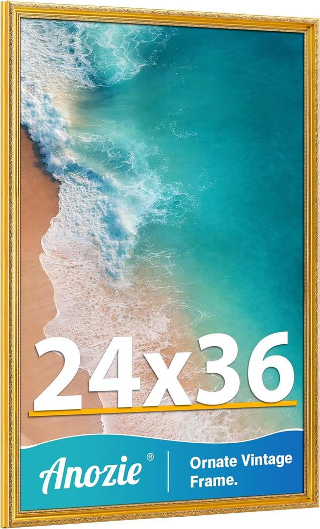 Vintage 24x36 Poster Frame, Antique Gold Photo Frames with Plexiglass Front,Ornate 24x36 Frame Display for Wall Décor,1 Pack,Gold