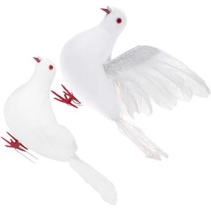 Hemoton 2Pcs Lifelike Artificial Foam Doves White Feathered Pigeon Birds for Wedding and Garden Decoration Elegant Outdoor Decor Accents for Parties and Events