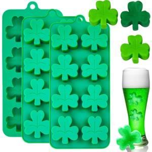 3 pcs Shamrock Silicone Mold, St Patrick's Day Chocolate Mold Shamrock Candy Mold Holiday Ice Cube Mold Cake Pan for Cupcake Decor Butter Jello Crayon Candy Fondant Polymer Clay Candle Wax Melts Craft