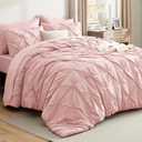 Bedsure Queen Comforter Set Pink - Bed in a Bag Queen Size 7 Pieces, GentleSoft Pintuck Bed Set Gift for Family, Pinch Pleat Pink Comforter with Sheets, Pillowcases & Shams