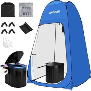 AKOZLIN Portable Camping Toilet with Pop-Up Privacy Tent and Liquid Waste Gel, Outdoor Camp Toilet for Adult with Shower Tents Changing Room Bathroom & Carry Bag for Camping, Hiking, Road Trip, Beach
