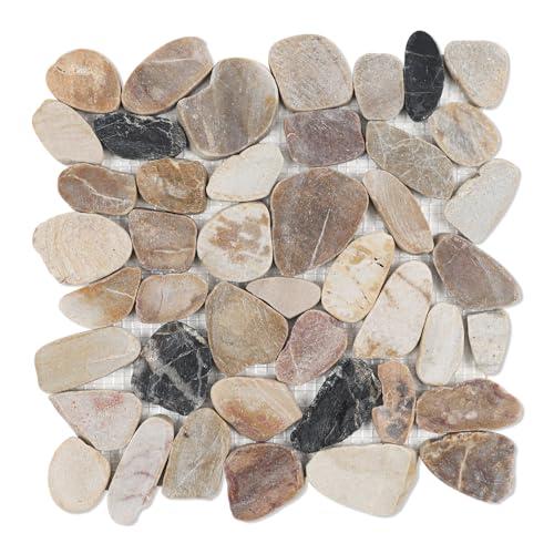 Pebble Tiles for Shower Floor, Sliced Mix River Rock, 12x12 Inch