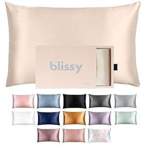 Blissy Silk Pillowcase - 100% Pure Mulberry Silk - 22 Momme 6A High-Grade Fibers - Silk Pillow Cover for Hair & Skin - Regular, Queen & King (Champagne, Queen)