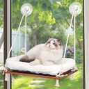 MCEAST Cat Window Perch Cat Hammock Window Bed with Fluffy Blanket 4 Strong Suction Cups Hanging Window Shelf Easy to Install Cat Window Seat for Small Medium Indoor Cats, Walnut Color