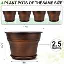 Plant Planters Pots Set of 4 Pack 11 Inch, Plastic Flower Pot For Indoor Plants With Drainage Holes & Trays, Resin Decorative Container Sets With Saucer For House Outdoor Garden Planters Copper