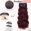 KooKaStyle Burgundy Clip in Hair Extensions for women Synthetic Heat Resistant 4PCS Thick Long Wavy Hairpieces 24 Inch