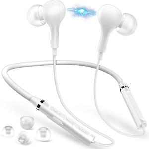 Wireless Earbuds, TITACUTE Bluetooth Headphone NeckBand Earphone for Samsung S22 S21 S20 Galaxy Z Flip 3 A53 iPhone 13 Pro Max 14 12 11 Google Pixel 6 Magnetic Neck Strap Sport Headset with Microphone (White)