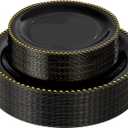 Rubtlamp 60Pcs Black Plastic Plates, Black Disposable Plates With Gold Beaded, Clear Heavy-duty Party Plates, Fancy Plastic Plates Include 30 Dessert Platos, 30 Dinner Platos for Party, Halloween