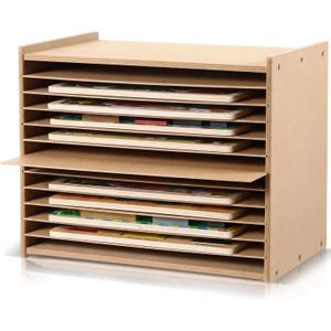 Beeveer 1 Pcs Wooden Puzzle Storage Rack Wood Tabletop Puzzle Holder with Adjustable Drawers 12-Layer Jigsaw Stand Shelf Rounded Edge Storage Cabinet for Flat Paper Craft Supplies (Oak)
