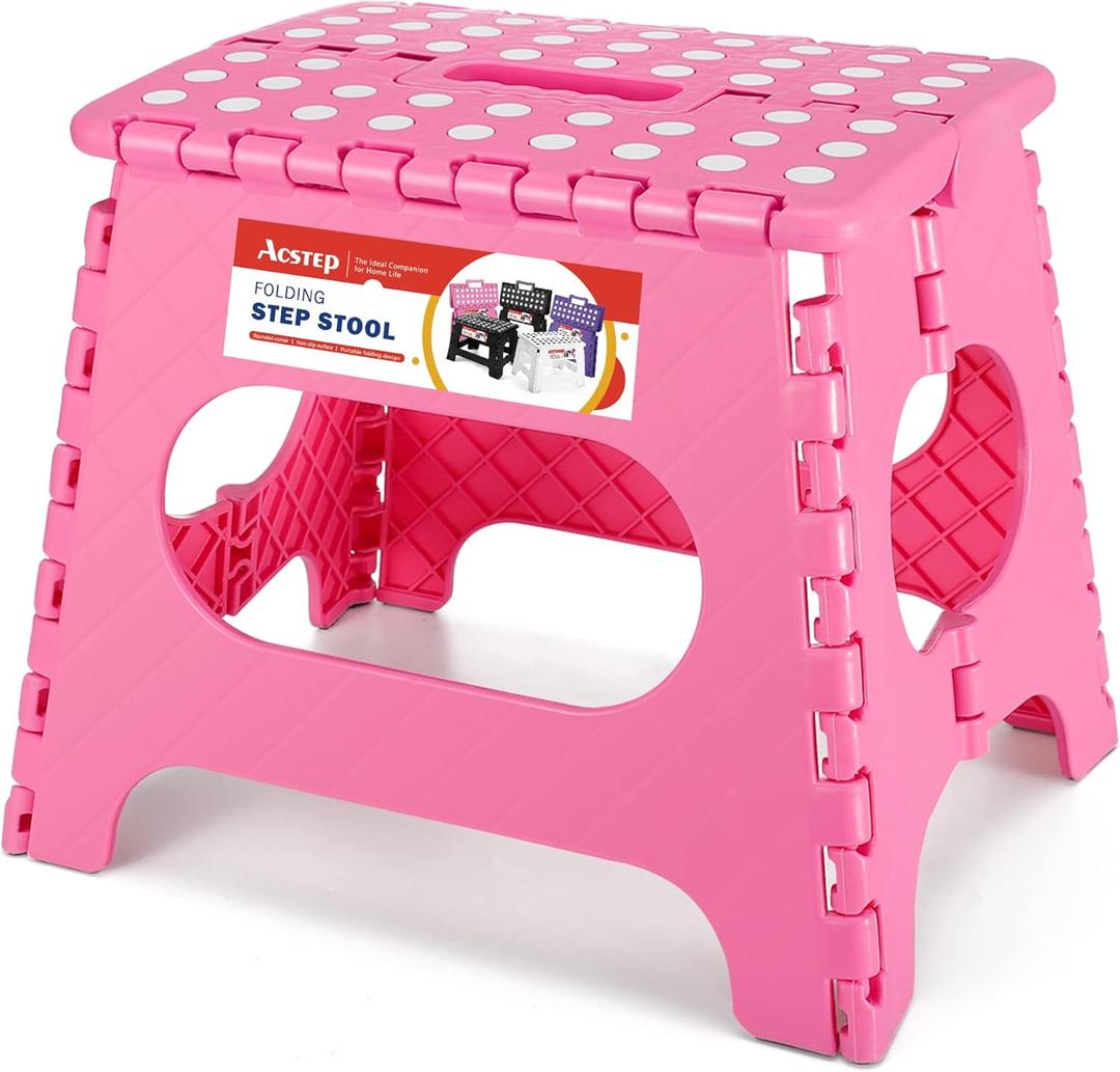 ACSTEP Folding Step Stool for Adults-11 Height Lightweight Plastic Stepping Stool. Foldable Step Stool Hold up to 300lbs Non Slip Collapsible Stool Pink ACSTEP Folding Step Stool for Adults-11 Height Lightweight Plastic Stepping Stool. Foldable Step Stool Hold up to 300lbs Non Slip Collapsible Stool Pink