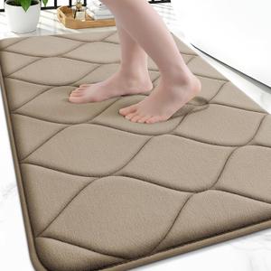 Smiry Memory Foam Bath Mat 30''x20'', Ultra Soft Non-Slip Bathroom Rug, Plush Water Absorbent Quick Dry and Machine Washable Floor Mat for Shower, Tub & Home Decor, Tan