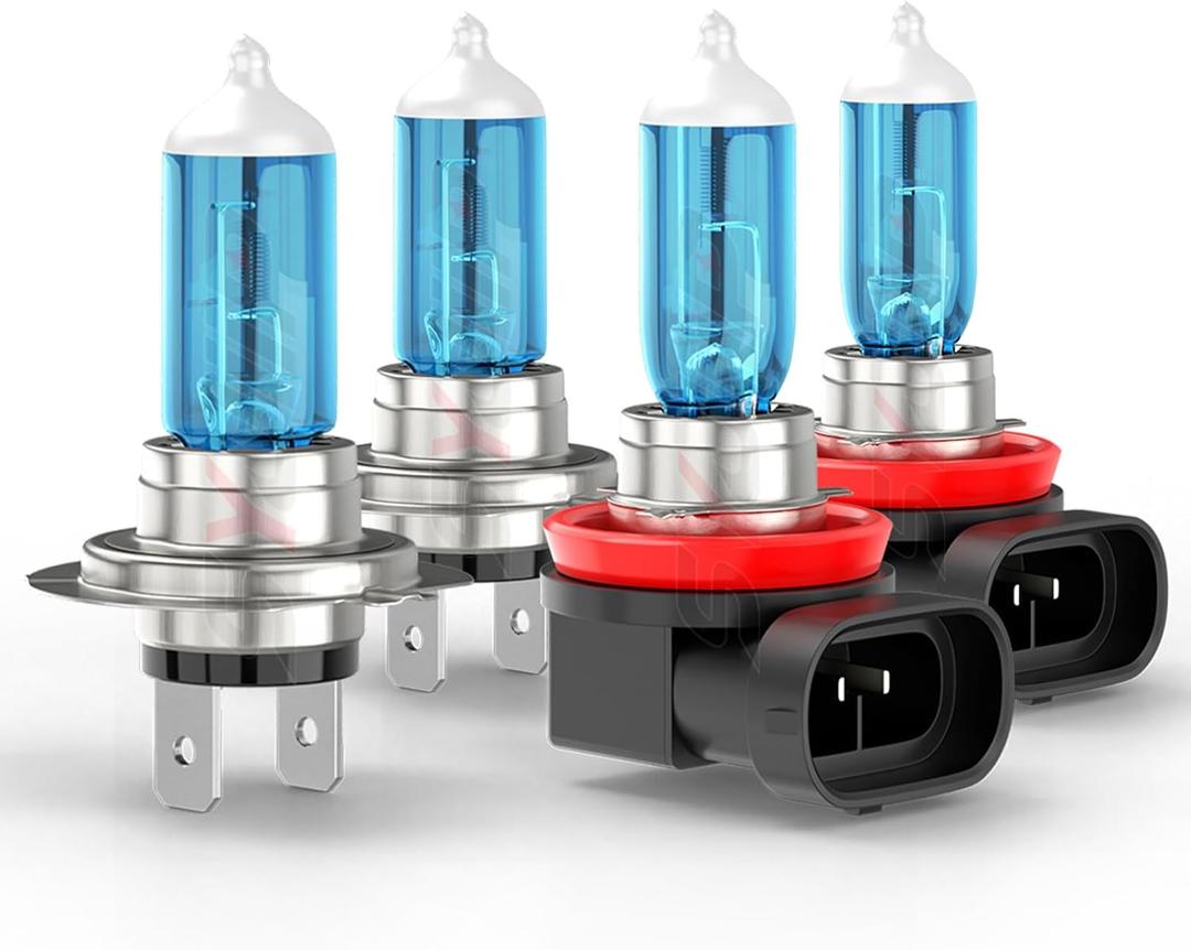 Upgraded Halogen Headlight Bulbs Compatible for Chevy Traverse 2013 2014 2015 2016 2017 2018, H7 H11 High Low Beam Headlamp Lights, 6000K White, 300% Brightness, Plug n Play, 4-Pack