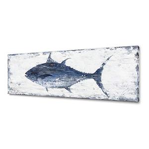 Yihui Arts Canvas Wall Art Hand Painted Abstract Tuna Fish Painting Modern Artwork Coastal Pictures in Blue and White Color for Bedroom Decoration