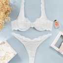 Lilosy Sexy Floral Lace Scallop Underwire Push Up Sheer Lingerie Set Outfits (White, S)