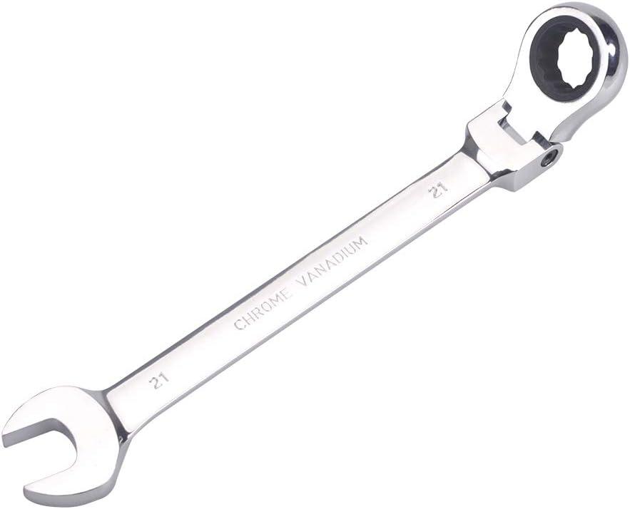 FLZOSPER 21mm Metric Flex-Head Gear Wrench,Box End Head 72-Tooth Ratcheting Combination Wrench Spanner
