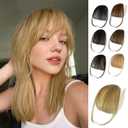 NAYOO Bangs Hair Clip- Ash Blonde Fake Bangs 100% Real Human Hair Extensions Wispy Bangs for Women Fringe with Temples Hairpieces