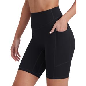ENERBLOOM Biker Shorts Women with Pockets 4"/6"/8"/10" Spandex Workout Shorts Lightweight for Summer Cycling Running Yoga Gym (Black)