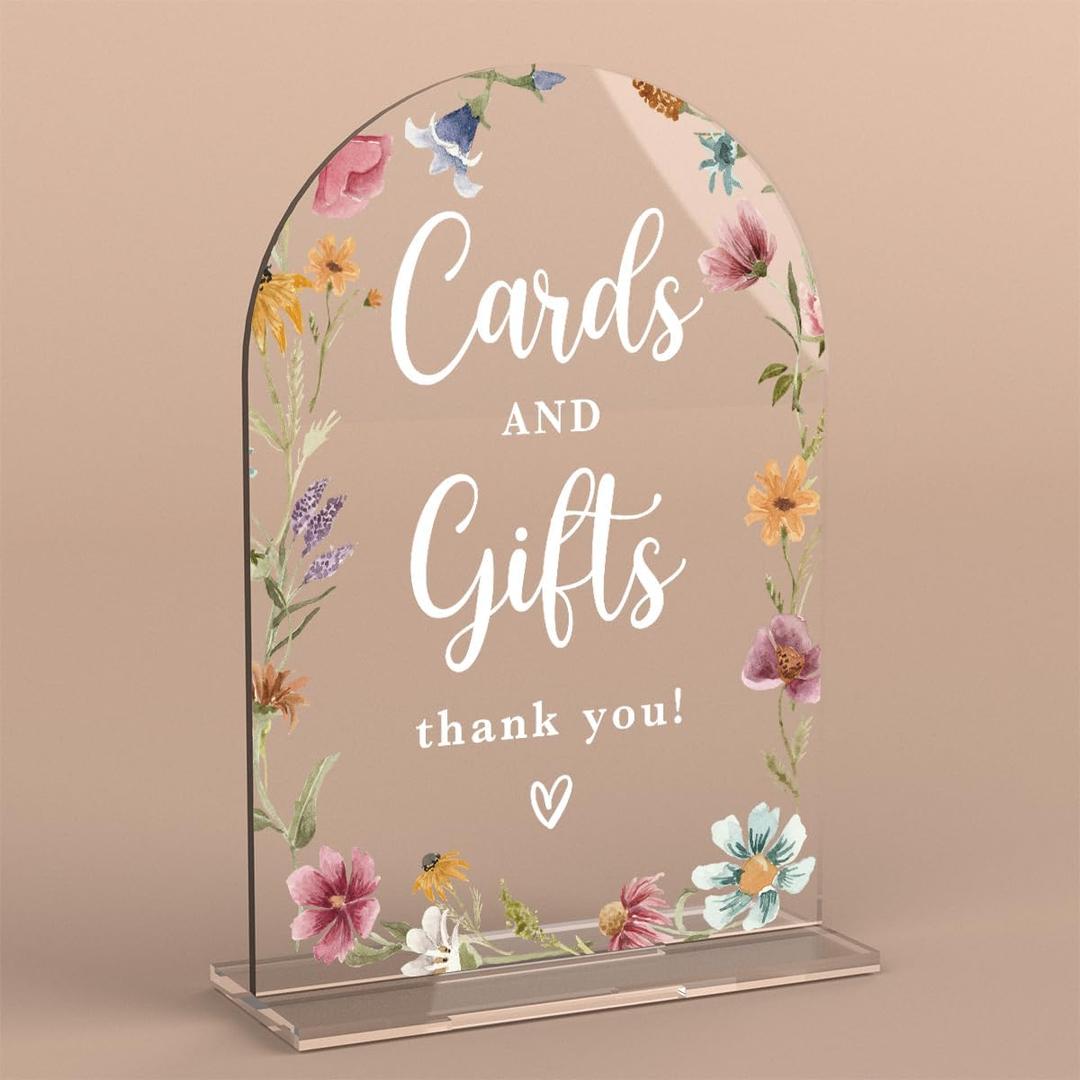 Acrylic Wedding Sign Cards and Gifts Signs Ceremony Modern Calligraphy Arch Acrylic Table Top Signs for Wedding Reception and Event Party Table Decor (Wildflowers)
