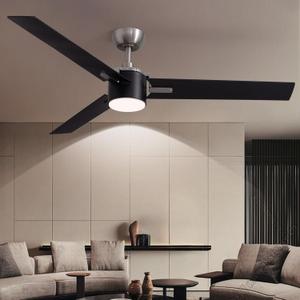 Ceiling Fans with Lights, 56 Inch Black Ceiling Fan with Light, Reversible Quiet DC Motor, Modern Ceiling Fan with Light and Remote, Energy Efficient Indoor/Outdoor Use, Matte Black