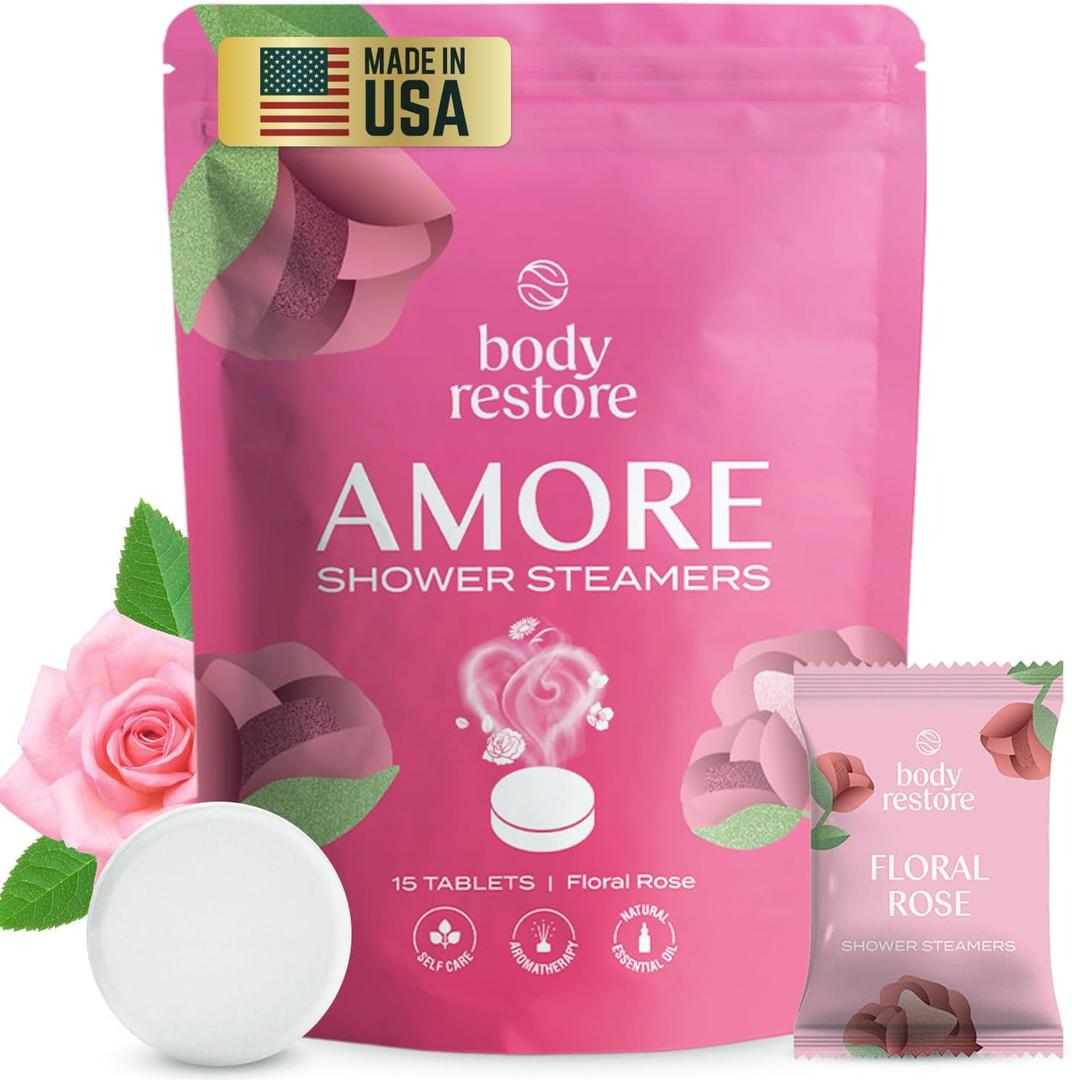 Body Restore Shower Steamers Aromatherapy 15 Pack - Mothers Day Gifts for Mom, Grandma, Birthday Gift for Dad, Daughter, Best Friend, Travel Essentials, Stress Relief, Self Care - Rose
