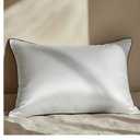 Pure Silk Pillowcase Size - Perfect for Hair and Skin, Preventing Wrinkles - Easy Care - Naturally Cooling Silk Pillow Cover with Hidden Zipper ( White, Black Piping), 35 x 17