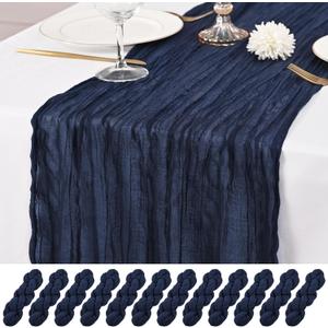 12 Pack Navy Blue Table Runners 10Ft Cheesecloth Table Runner Rustic Gauze Table Runner Romantic Long Sheer Fabric Cheese Cloth Table Runner for Wedding Party Bridal Baby Shower