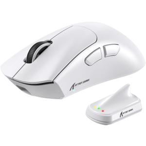 MAMBASNAKE ATTACKSHARK V8 Wireless Ultralight Gaming Mouse with 8K Polling,42000 DPI,Nordic 54L15 MCU Chip,PixArt 3950 Max Sensor-Wired/BT/2.4Ghz,400Hrs Long Battery,Programmable for PC Mac FPS(White)