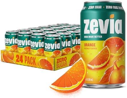 Zevia Zero Sugar Soda, Orange, 12 oz Cans (23-Pack) – Naturally Sweetened, Non-GMO Project Verified, Gluten-Free, Vegan By 06/19/2027