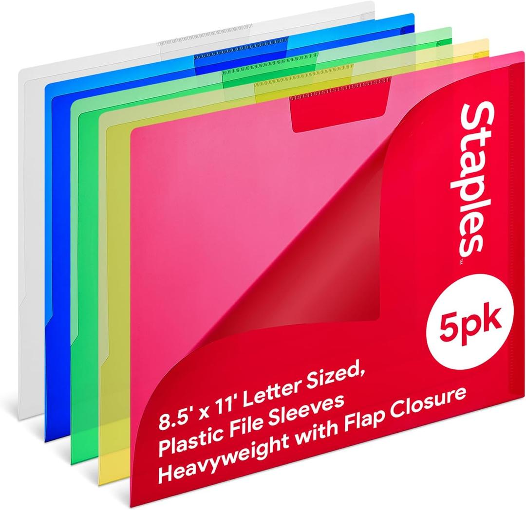 Staples Poly Project Jackets, Letter Size, Clear-Front, 5/Pack