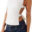 Giraropa Women Buckle Tank Top Y2k Slim Fit Crop Tops Sexy Sleeveless Round Neck Hollow Out Shirt Rave Outfits, Size Medium