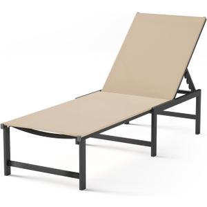 Chaise Lounge Chair Outdoor,Aluminum Patio Lounge Chairs,Lounge Chairs with 5 Adjustable Backrest and Headrest Pillows for Outside Beach,Khaki