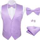 Barry.Wang Mens Suit Vest Bow Tie Set 4PCS Formal V-neck Slim Fit Casual Solid Color Waistcoat Wedding Party Tuxedo (Purple, XXXL)