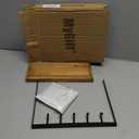 MyGift Black Metal Entryway Key Holder with 5 Hooks and Burnt Wood Base, Tabletop Necklace and Jewelry Organizer Rack with Ring Tray