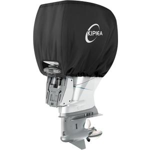 Kipiea Outboard Motor Cover 1300D Heavy Duty Waterproof, Anti UV, No Tears & No Fading, Boat Motor Cover Fit for Motor 250-350 Hp (124" Circumference x 32" Height) Black