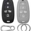 2-Pack Click&Fit Silicone Key Fob Covers Compatible with Hyundai 2021-2024 Tucson, Santa Fe, Palisade, Sonata, IONIQ 5, Santa Cruz, Nexo – Car Key Shell Rubber Protector 5-Buttons, Black+Grey