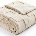 Cozy Bliss Tan Checkered Faux Rabbit Fur Throw Blanket, Soft Fuzzy Fluffy Minky Furry Blankets for Couch, Bed (50 * 60 Inches Beige) (Throw(50" x 60"))