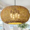 22.83in Large Rattan Chandelier Boho Wicker Hand Woven Pendant Light Farmhouse Ceiling Hanging Lighting Fixture for Living Room Kitchen Island Dining Room Hallway, 4-Lights