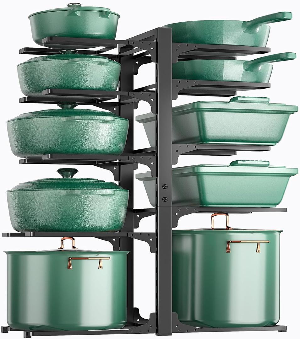 ORDORA 10-Tier Pots and Pans Organizer under Cabinet, Kitchen Cabinet Organizers and Storage, Heavy Duty Pots and Pan Storage Rack Organizer inside Cabinet, Adjustable (XL-23.62"H-HeavyDuty), Black 