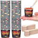 100 Pcs Chili Cook off Party Decorations, 50 Pcs 2 oz Mini Chili Cook off Tasting Cups Disposable Sample Paper Cups and 50 Wooden Spoons for Competition Prizes Party Cooking Supplies(Black)