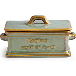 Butter Dish with Lid, Ceramic Butter Holder Container Large Butter Dish for Countertop Farmhouse Decor for Thanksgiving, Christmas Butter Keeper for East West Coast Butter, Green