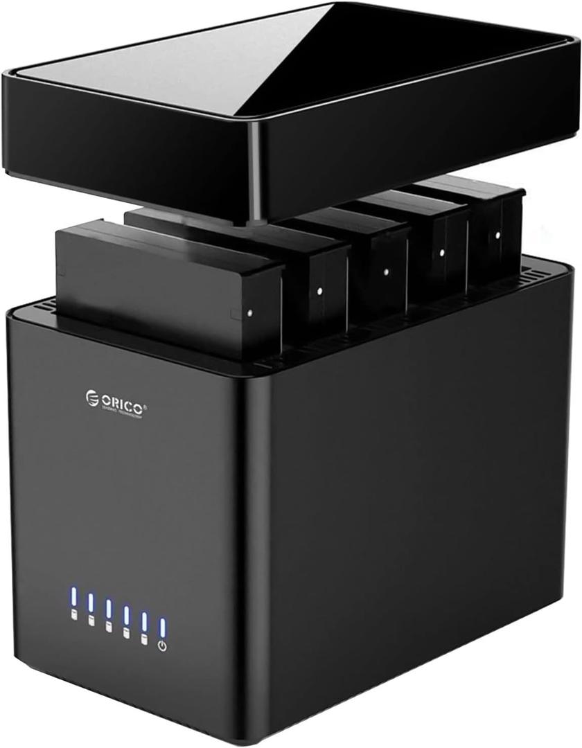 ORICO 5 Bay Hard Drive Enclosure Supports 2.5/3.5 inch Drives | Magnetic USB 3.0 to SATA HDD Docking Station Case with 12V/6.5A Power Adapter for Family Storage, Video Editing & Backup. 