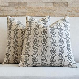 FIOUOVO Floral Throw Pillow Covers 24x24 Set of 2 Block Print Cushion Covers Farmhouse Neutral Accent Decorative Pillow Covers Home Decor for Sofa Couch Living Room Bedroom, Light Taupe