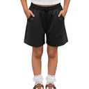 Custoneei Girls' Bermuda Shorts, Black, 9-10 Years