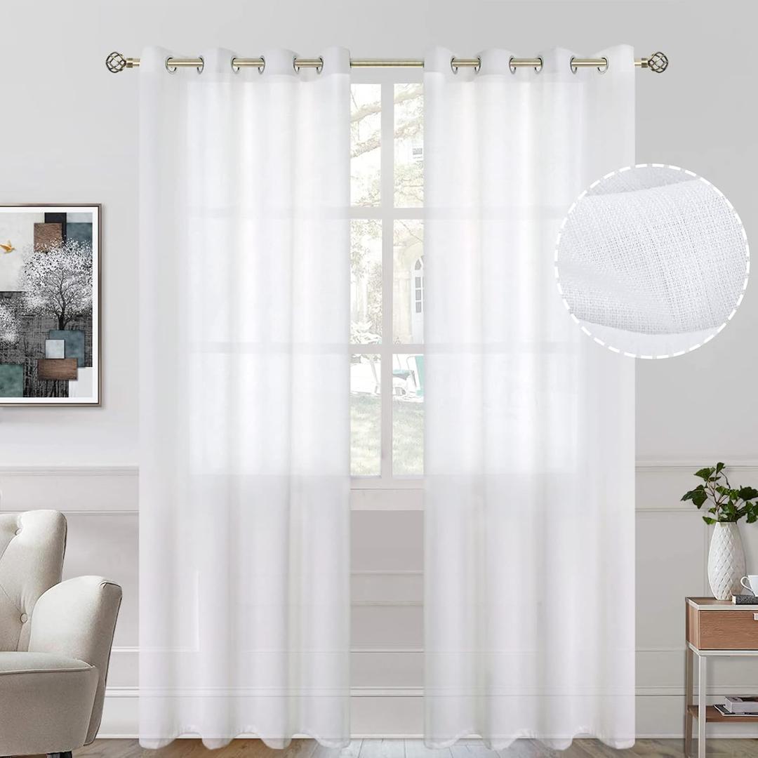 BGment White Sheer Curtains 84 inches Long for Bedroom, Grommet Semi-Transparent Light Filtering Privacy Opaque Curtains for Living Room, 2 Panels (Each 52 x 84 Inch, White)