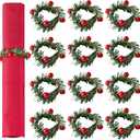 APTWOW Christmas Napkin Rings Set of 12 - Red Berry Wreath Napkin Holder, Holiday Christmas Napkin Rings for Table Decorations, Dinner Party, and Winter Weddings