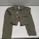 Allegra K Women's Jean Jacket Frayed Button Up Washed Cropped Denim Jacket, Olive Green, Medium