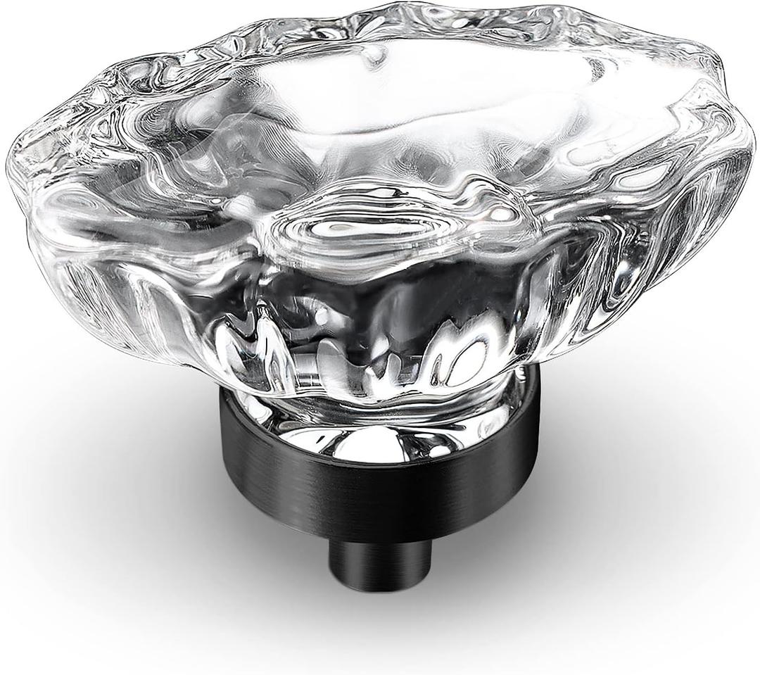 Crystal Cabinet Knobs, 8 Pack Vintage Cabinet Dresser Knob Single Hole Matte Black Decorative Drawer Knob Crystal Knobs for Cabinets Kitchen Cupboard Bathroom, Oval Flower Design