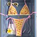 MakeMeChic Women's Floral Triangle Thong Bikini Sets Halter Gingham Swimsuit Bathing Suit (Yellow, S)