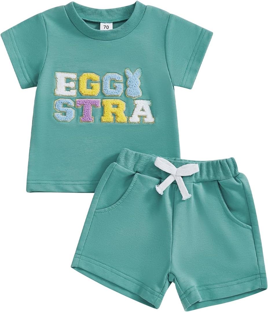 YINGISFITM Toddler Baby Boy Girl Easter Outfit Short Sleve Bunny Shirt Top Bunny Shorts Kids Easter Clothes Summer clothing (Green)